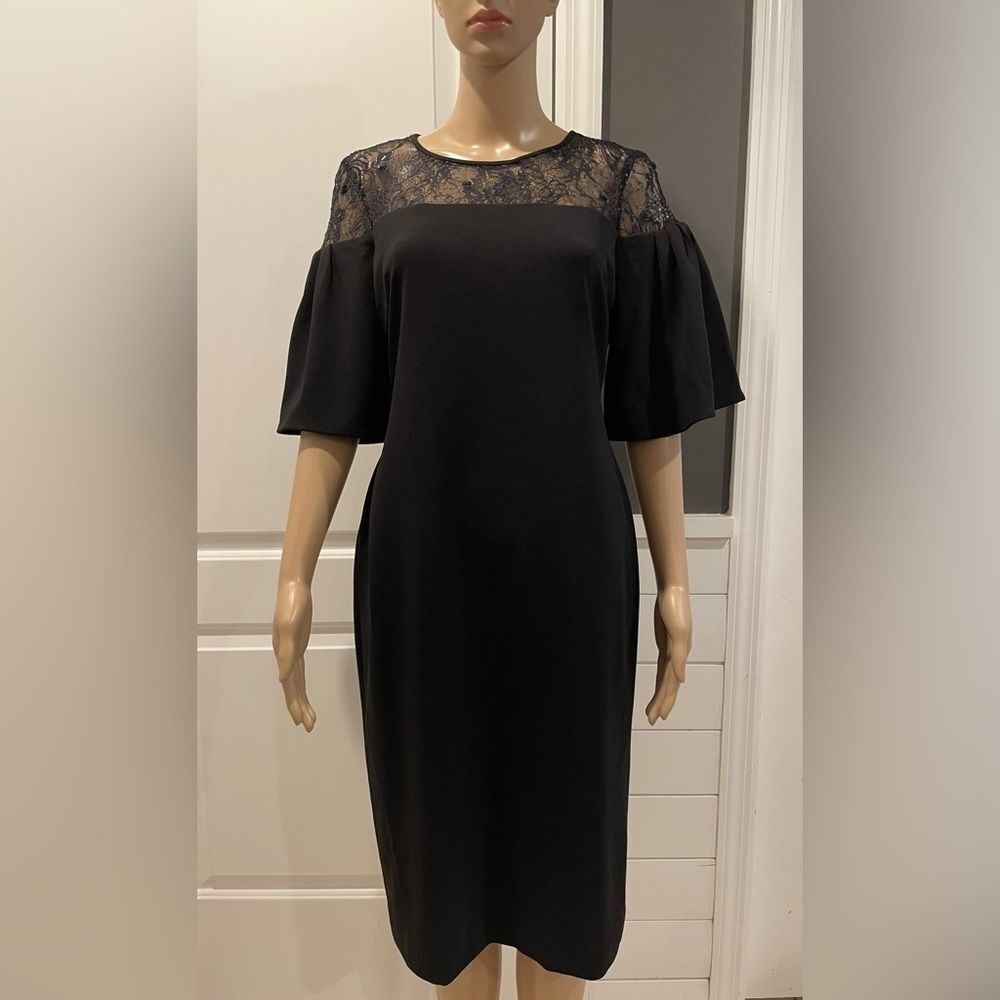 CALVIN KLEIN Womens Black Bell Sleeve Above The Knee Sheath Cocktail Dress 10
